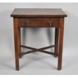 An Oak Side Table with X Framed Supports, Single Drawer, 54cms Wide
