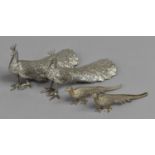 A Pair of Silver Plated Peacocks together with a Pair of Smaller Examples, Tallest 10cms High