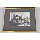 George J Drought, Ink and Wash, Boat in Harbour, Framed and Glazed, 22.5x31cms, Frame 40x50cms