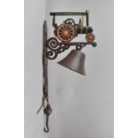 A Reproduction Cast Metal Wall Mounting Bell, Steam Engine Motif for Joseph Brewer and Sons (Plus