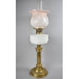 A Victorian Opaque Glass and Brass Oil Lamp, Complete with Chimney, Reservoir with Moulded Design