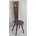 A Carved Wooden Spinning Chair with Classical Design, the Tapering Back Support Incorporating