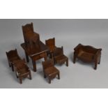 A Collection of Miniature Oak Furniture to include Table, Chairs and a Two Seater Settee