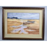 An Oak Framed Watercolour, Beach Scene by B Wood, 38x25cms