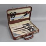 A Prima Eight Piece Knife Set in Fitted Leather Briefcase, Appears Unused.