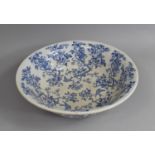 A Large Blue and White Toilet Bowl, Birds in Tree and Flight, 42cms Diameter