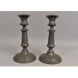 A Pair of Pewter Candlesticks, 21cms High