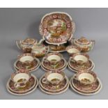 A Royal Cauldon Native Pattern Tea Service to comprise Six Cups, Sugar Bowl, Milk Jug, Bachelor