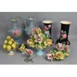 A Collection of Various Ceramics to comprise Pair of Ducal Vases having Rose Decoration on Black