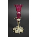 A Late 19th/Early 20th Century Single Cranberry Glass Epergne in Silver Plated Support Moulded