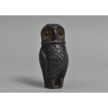 A Late 19th/Early 20th Century Novelty Pewter Pepperette in the Form of an Owl with Glass Eyes, 8cms
