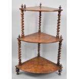 A Late Victorian Burr Walnut Whatnot with Barley Twist Supports, 57cms High