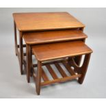 A Nest of Three 1970s Tables with Stretcher Slatted Shelves, 59cms Wide