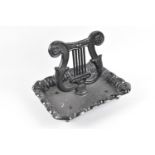A Reproduction Cast Metal Victorian Style Boot Scraper of Lyre Form, Rectangular Tray, 31x26cm (Plus