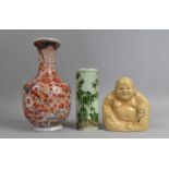 A Collection of Oriental Ceramics to comprise Vase, Celadon Glazed Wall Pocket and a Buddha,