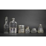 A Collection of Various Silver Mounted Glass Bottles and Flask, Various Hallmarks and Condition