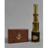 A Reproduction Wooden Cased Miniature Three Fold Brass Telescope, as Made by Ottway & Co.