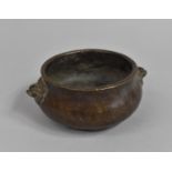 A Reproduction Chinese Bronze Two Handled Censer with Seal Mark to Base, 12cm Diameter