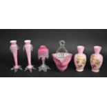 A Collection of Various Late 19th/Early 20th Century Pink Opaque Glass to comprise Pair of Bud