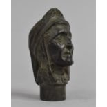 A Reproduction Patinated Bronze Walking Cane Handle in the Form Bust of Dante, 8cm high