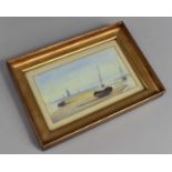 A Small Gilt Framed 19th Century Watercolour Depicting Boats on Beach, 24x16.5cm, Unsigned