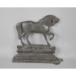 A Late Victorian Lead Door Stop in the Form of a Trotting Horse on Shaped Plinth Base, 29cms Wide
