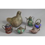 A Collection of Various Chinese White Metal Mounted Teapots to comprise Cloisonne Example, Yixing