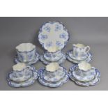 An Edwardian Blue and White Transfer Printed Tea Set of Moulded Flower Head Design to comprise