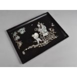 A Modern Chinese Hardwood and Mother of Pearl Inlaid Rectangular Tray decorated with God Shou and