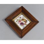A 19th Century Framed Hand Painted Porcelain Plaque Depicting Flowers, Cracked, Frame 16x18.5cm