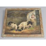 A Framed Coloured Engraving After George Morland, Girl Feeding Pigs, 25.5x20.5cm