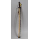 A Leather Topped Walking Cane and Brass Mounted Example