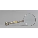 A Modern Mother of Pearl and Silver Plate Handled Desktop Magnifying Glass, 25cms Long