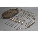 A Silver Plated Two Handled Galleried Drinks Tray together with a Collection of Kings Pattern Forks,