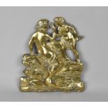 A Late Victorian Moulded Brass Plaque depicting Cupid and Maiden in High Relief, 20cms High