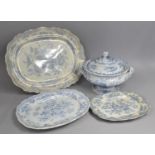 A Collection of Blue and White Transfer Printed Dinnerwares to Comprise a Large Two Handled Pedestal