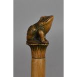 A Novelty Walking Cane, Handle in the Form of a Seated Frog, Tapering Form, 103.5cms High