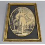 A Gilt Framed 19th Century Pen and Ink Study of Classical Maiden with Lyre, 30x45cm