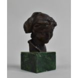 A Reproduction Bronze Bust of Peter Pan on Marble Plinth, 12cm high