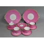 A Part Set of 19th Century Pink Gilt and White Teawares to Comprise Two Cake Plates having Ribbon