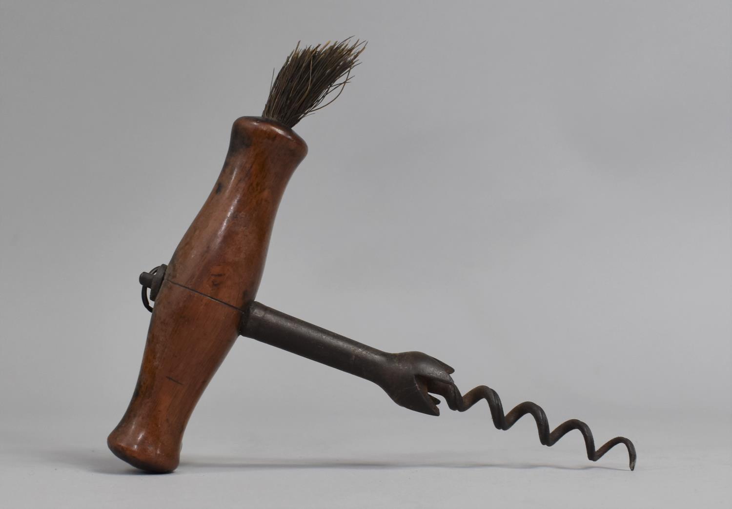A 19th Century Corkscrew with Gripping Easer and Horse Hair Duster, 14cms High - Image 2 of 2