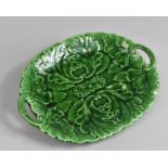 A Late 19th Century Green Glazed Two Handled Leafware Tray, 30cm diameter