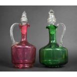 Two 19th Century Coloured Glass Single Handled Decanters of Baluster Form