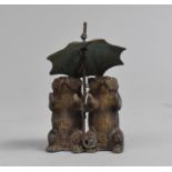 A Small Continental Cold Painted Spelter Study of Two Seated Bears under Umbrella, 7.5cms High