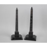 A Pair of Slate Obelisks in the Form of Cleopatras Needle with Engraved Egyptian Hieroglyphic