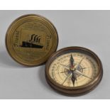 A Reproduction Brass Cased Circular Compass, the Screw Top Lid Decorated with Titanic, 7.5cm