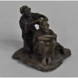 A Patinated Bronze Study of Seated Arabic Gent having Head Massage, In the manner of Bergman, 7cms