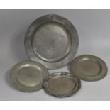 An Ealy Pewter Charger, Three Various Plates, All with Touch Marks