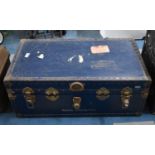 A Vintage Travelling Trunk inscribed for Maj. Errington with Metal Mounts and National Rail