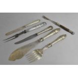 A Collection of Various Flatware to comprise Fish Servers, Silver Handled Carving Fork Etc